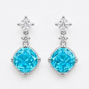Celestia Cushion-Cut Blue Drop Earrings