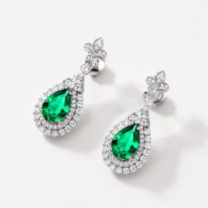 Isadora Pear-Cut Green Halo Drop Earrings