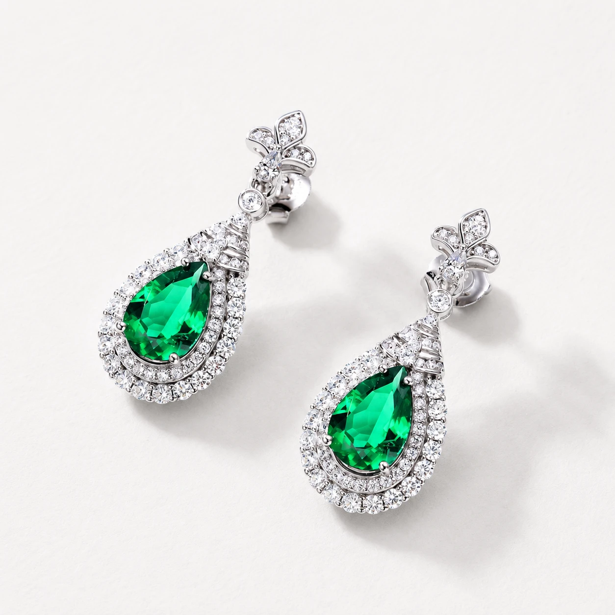 Isadora Pear-Cut Green Halo Drop Earrings Isadora Pear-Cut Green Halo Drop Earrings