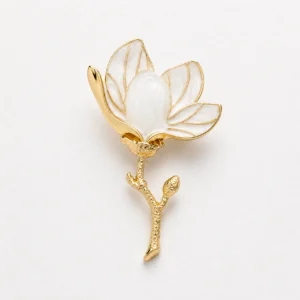Magnolia White Enamel Flower Pin